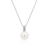 Lantisor argint cu perla naturala alba si cristale DiAmanti SK23211P_W_Necklace-G